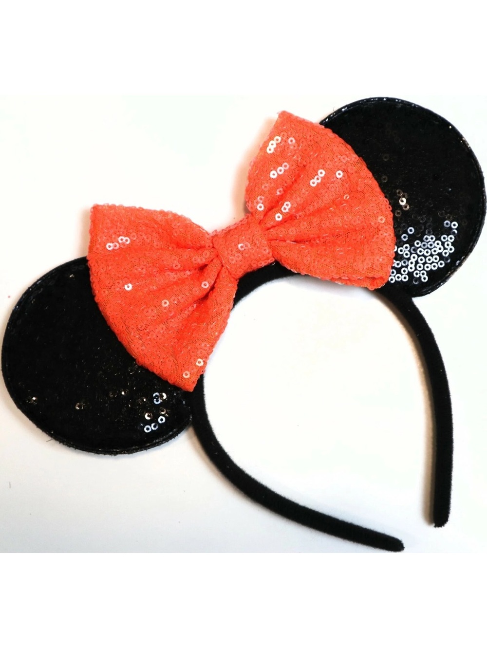 Mouse Sequins Ear Headband with Orange Bow
